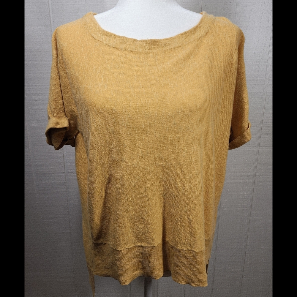 Eileen Fisher Top Size Small Linen Cotton Slub Dolman Sleeves Yellow Beachy